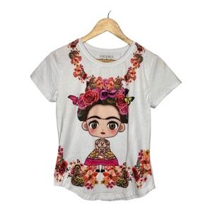 ROCKHER Frida Kahlo Graphic T-Shirt Floral Print Top Tee‎ Women Size Medium